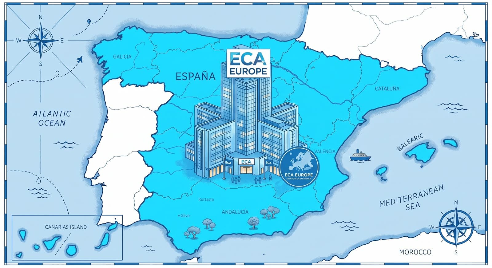 Illustrated map of Spain showing ECA Europe