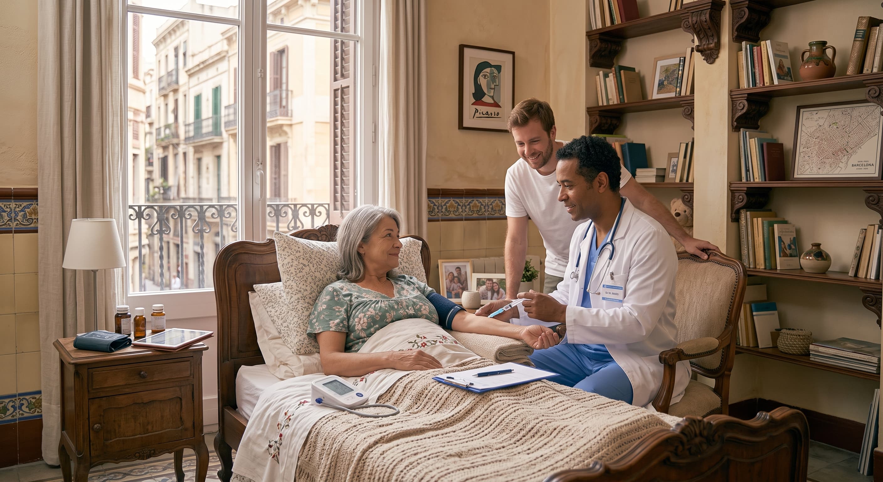 A doctor providing medical care during a house call